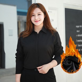 衬衣打底 ol工作服正工装 微胖V领职业白衬衫 女春秋200斤胖mm大码