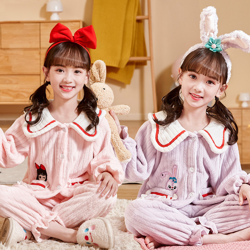 2025可爱儿童睡衣加厚中小童冬季法兰绒女童睡衣珊瑚绒家居服套装