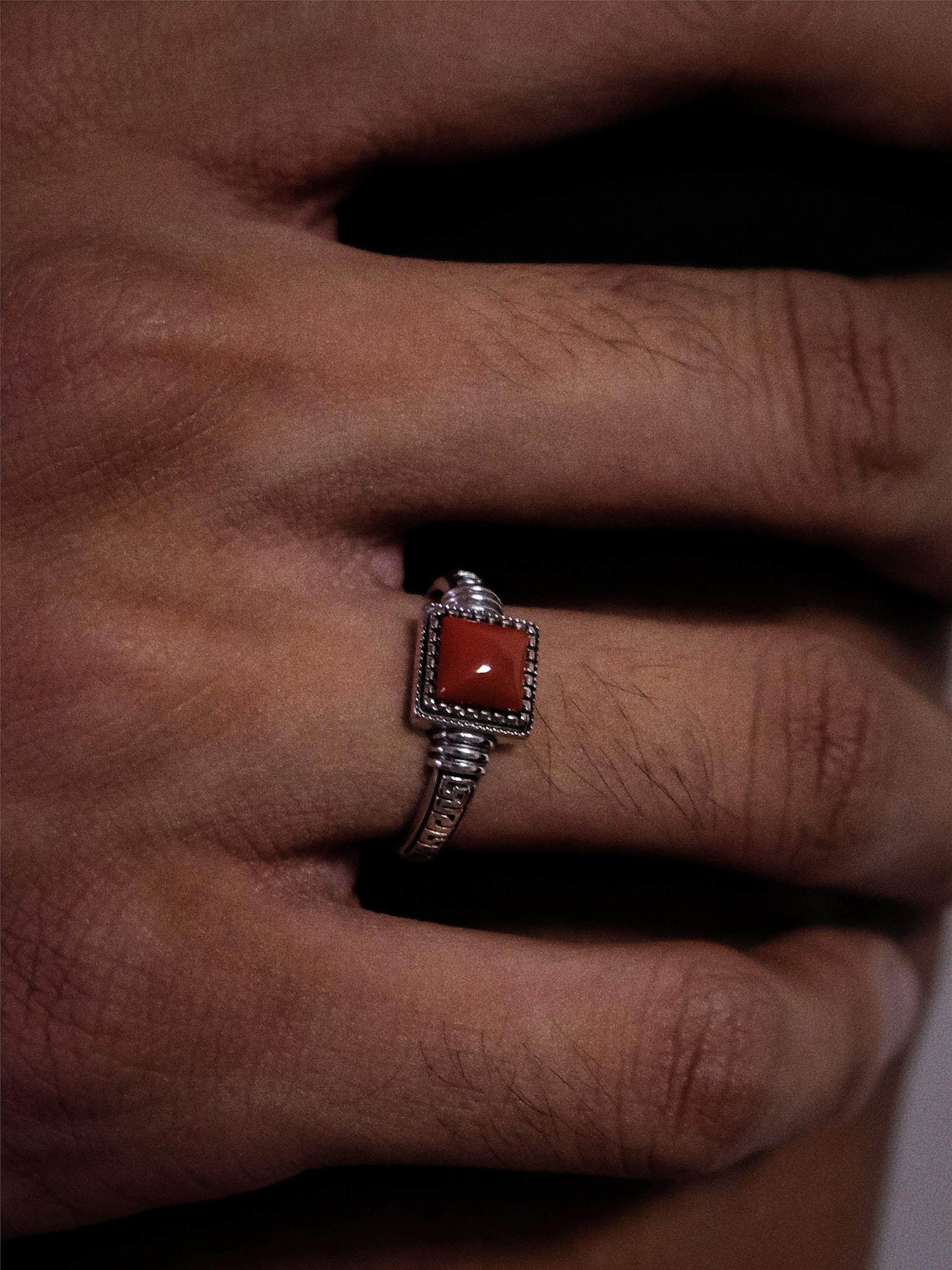 thumbnail for Flut Original S925 Sterling Silver Southern Red Agate Sugar Cube Ring Vintage Ethnic Style Niche Open Ring for Men and Women