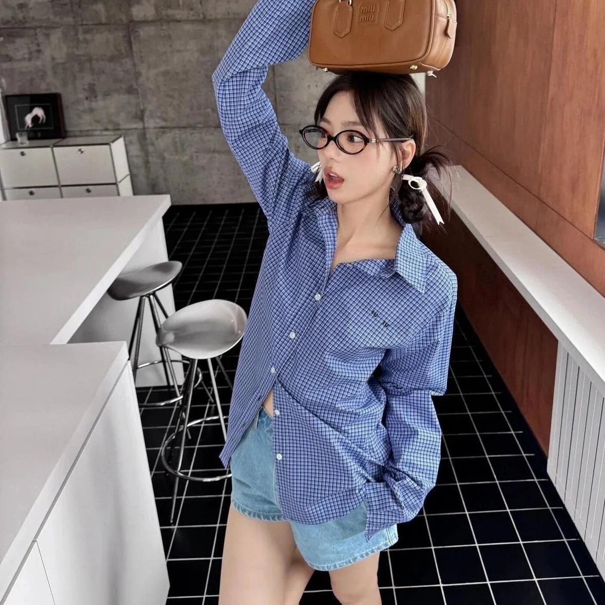 【天花顶】宝石蓝格纹衬衫男女同衬衫