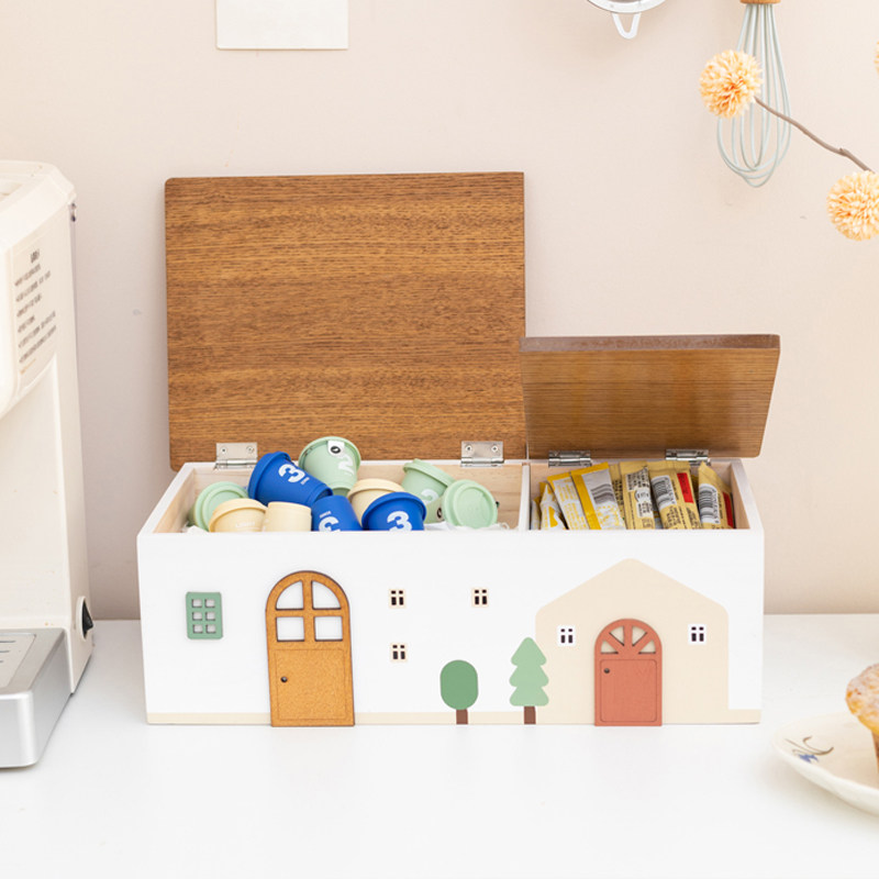 阿楹 可爱咖啡茶包卡通收纳盒茶几桌面储物零食餐柜办公室摆件