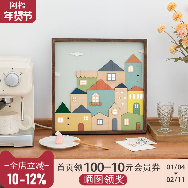 阿楹 高级治愈餐边柜装饰画多巴胺挂件温馨桌面摆件带灯法式奶油,家居饰品,现代装饰画,淘宝优惠券,粉丝福利购,淘宝优惠卷