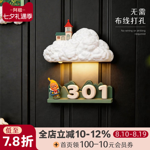 可爱磁吸入户门牌号装饰感应壁灯