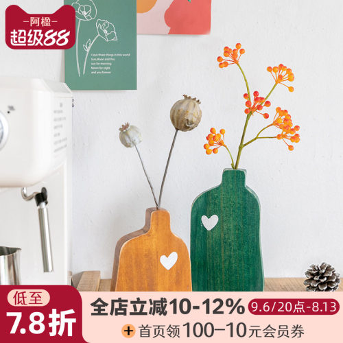 可爱木质花瓶仿真绿植小摆件装饰