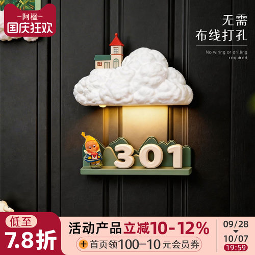 可爱磁吸入户门牌号装饰感应壁灯