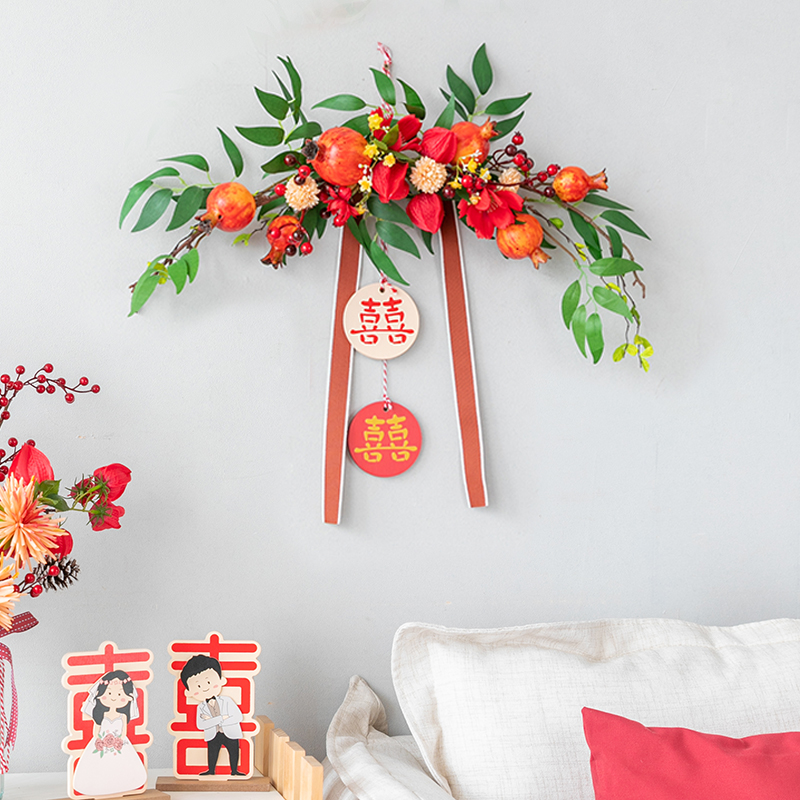 婚房背景布置装饰花床头喜字挂件