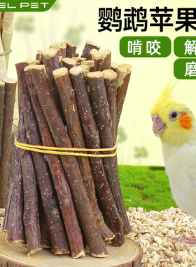 苹果枝木磨牙棒鹦鹉苹果枝木磨喙棒啃咬专用玩具鸟类解闷磨喙神器