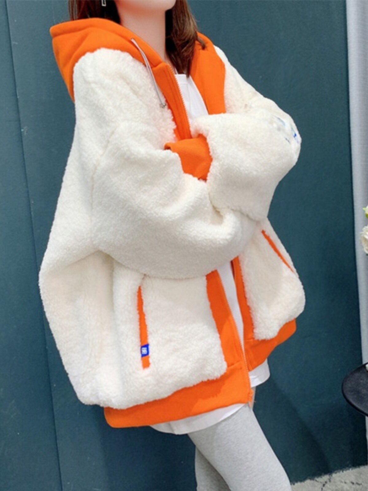 秋冬季加绒加厚保暖卫衣女初高中学生2025新款潮流拼色羊羔绒外套