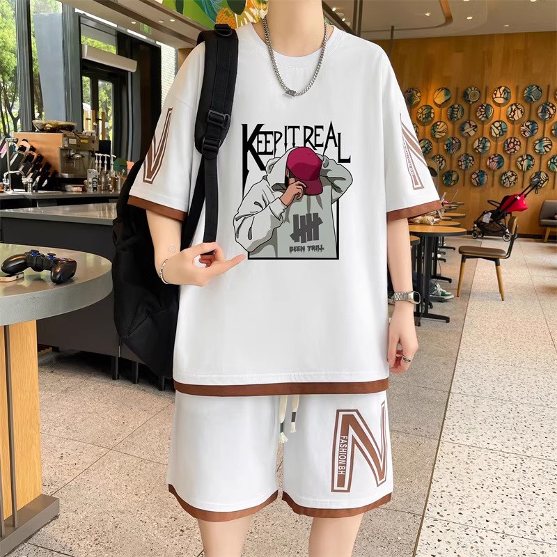 青少年男休闲套装大童纯棉体恤13-15岁初高中学生短袖短裤两件套