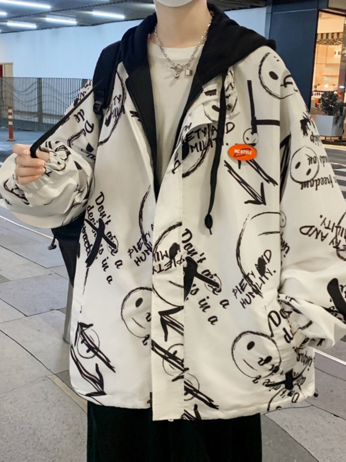 假两件外套男春秋青少年美式棒球服上衣港风潮流宽松大码工装夹克