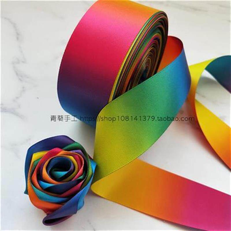 。青葵手c工g彩虹渐变色织带玫瑰花束饰品辅料缎带蝴蝶结蛋糕丝