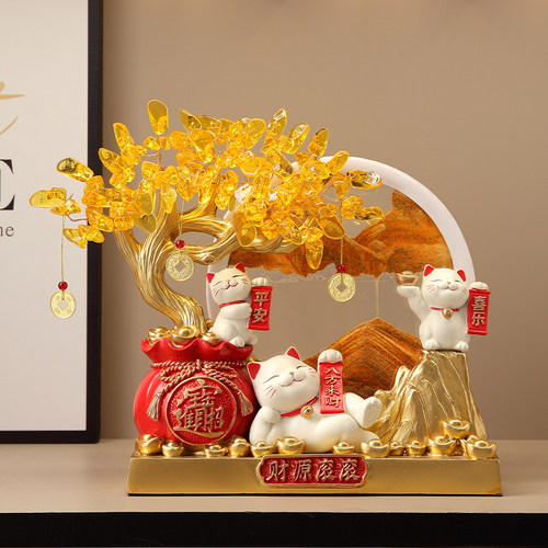 摆件桌面招财猫流沙画办公室发财树前台收银台旁装饰品乔迁礼品