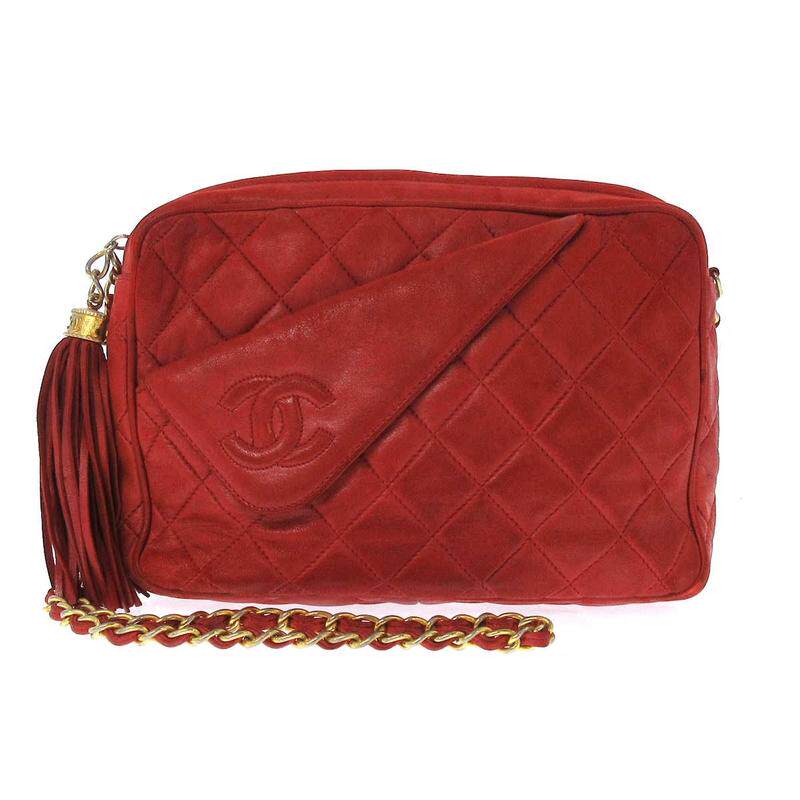 中古香奈儿85新Matelasse菱格纹链条单肩包红色35582652