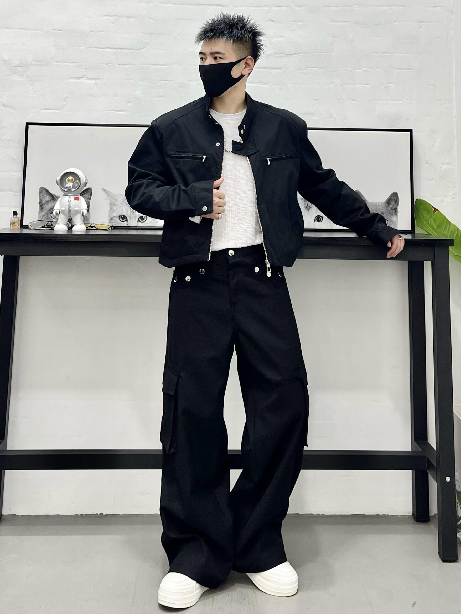 SS WHOLE SET OF FASHIONABLE OUTFITS OVERALLS MENS SPRING AND AUTUMN RUFFIANS HANDSOME AND HOT-BLOODED SHORT HIGH-QUALITY JACKETS TOPS WIDE-LEG PANTS