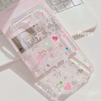 AceCase韩系ins彩色星星适用iphone16苹果15手机壳13promax闪粉11透明12甜酷风