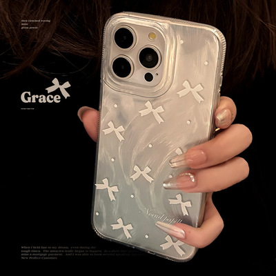 AceCase韩风ins蓝白蝴蝶结适用苹果15手机壳iphone13promax羽纱12小众14简约少女11小清新甜美文艺