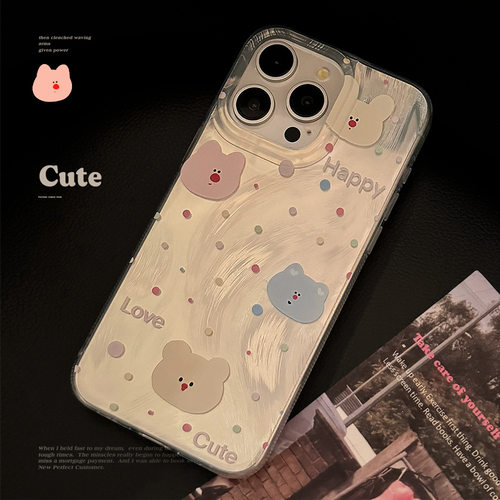 AceCase彩色小熊头手机壳适用苹果15羽纱iphone13防摔12韩系14promax卡通11简约甜美少女