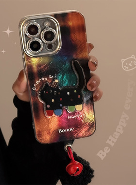 AceCase立体波点黑猫适用15promax手机壳苹果iphone16搞怪卡通13挂件14创意12个性11镜头膜电镀硬
