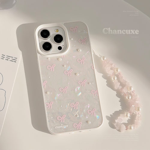 AceCase甜美少女立体珍珠粉色蝴蝶结适用苹果14手机壳iphone13手链15promax贝壳纹12小清新11