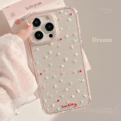 AceCase彩色小波点闪粉苹果14promax手机壳13适用iphone15软11甜美12硅胶