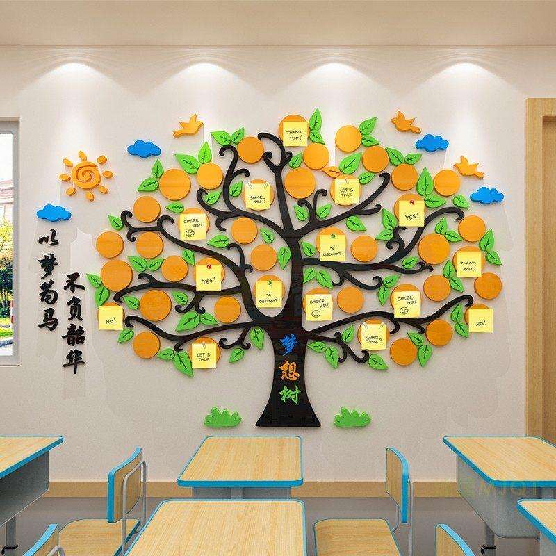 创意梦想树3d立体墙贴画小学教室文化墙装饰成长心愿许愿树照片墙