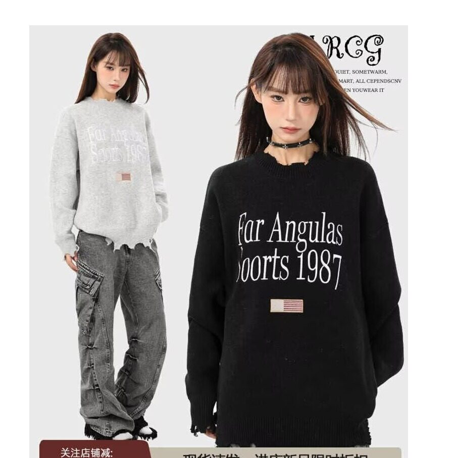 美式黑色套头毛衣女冬季设计感软糯慵懒风加厚打底针织衫上衣秋冬