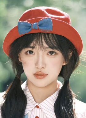 日系小丸子可爱蝴蝶结手工渔夫帽子女翻边亚麻甜美百搭显脸小盆帽