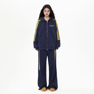 YKYB黄子韬 拉链卫衣宽松休闲百搭侧边条纹直筒休闲裤运动套装潮