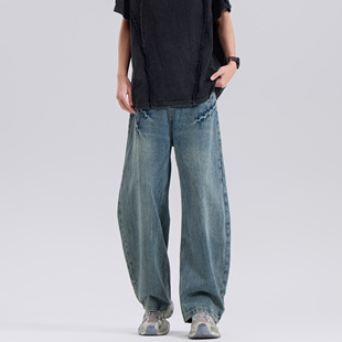 YKYB黄子韬 春季牛仔裤美式复古宽松休闲长裤百搭时尚男生弯刀裤