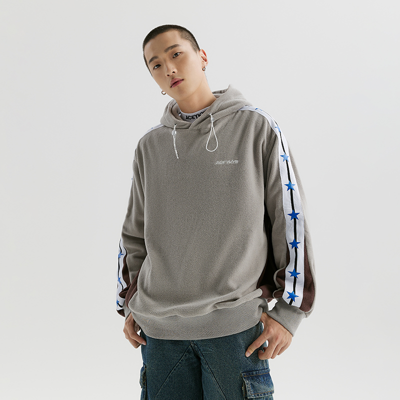 加绒宽松摇粒绒美式街头拼接卫衣