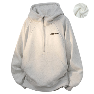 YKYB黄子韬 加绒卫衣休闲简约半拉链连帽logo印花男女同款帽衫冬