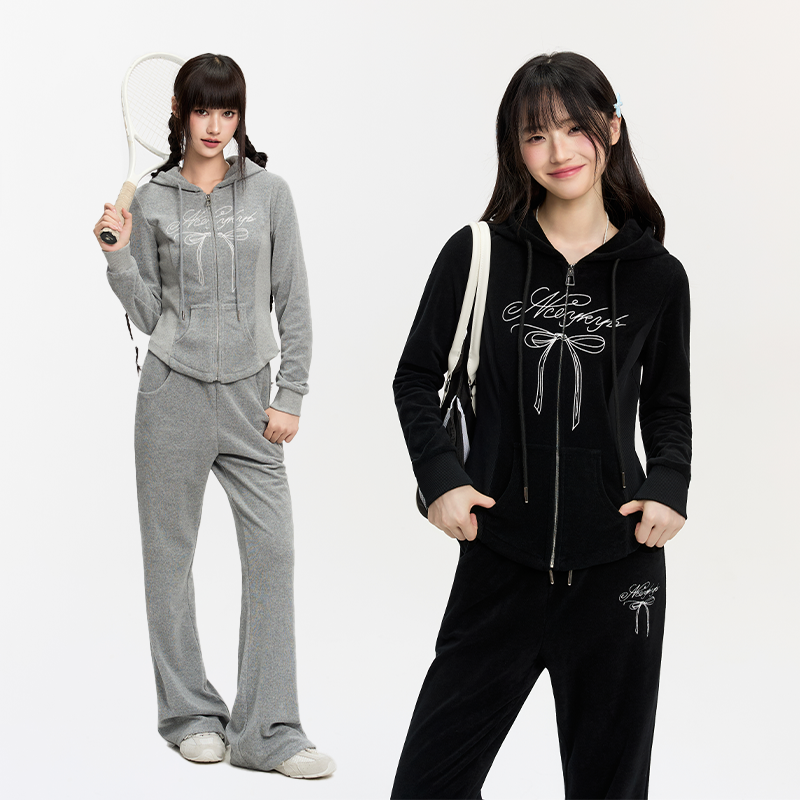 YKYB黄子韬 卫衣修身短款蝴蝶结设计感小众微喇休闲裤显瘦套装秋