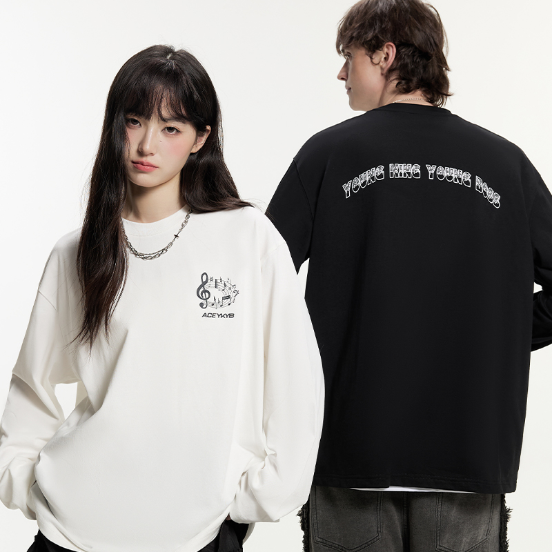 潮流百搭宽松圆领长袖T恤