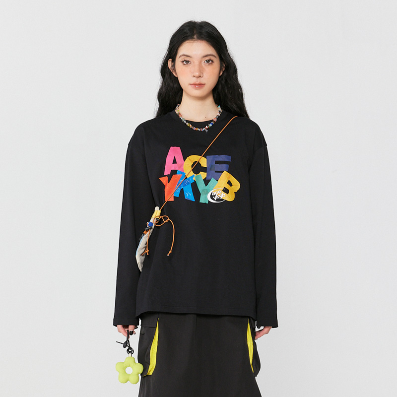 中性彩色字母胶带长袖YKYBT恤