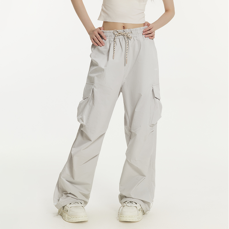 宽松百搭松紧腰薄款工装长裤