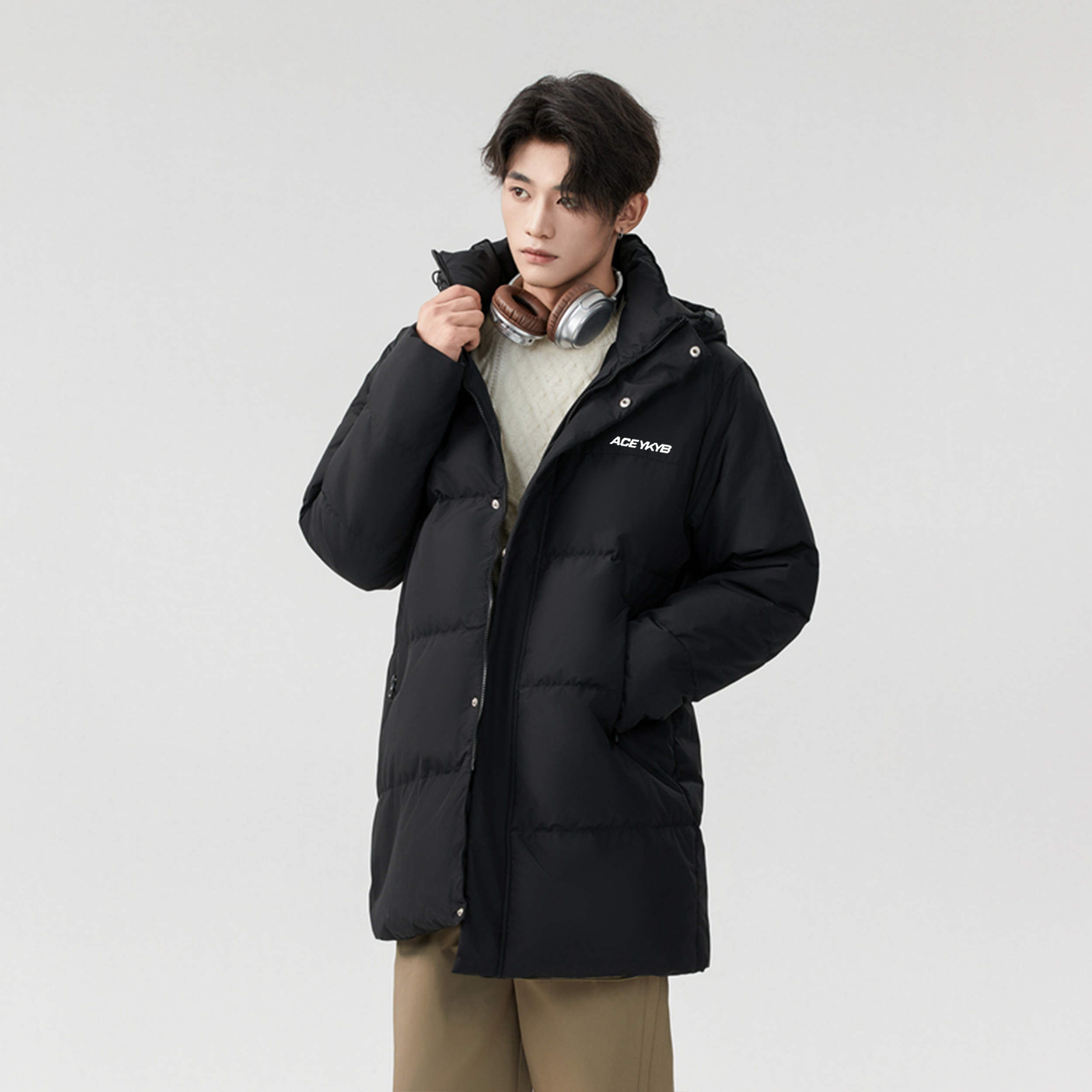 YKYB黄子韬 潮流羽绒服基础简约拼色设计感保暖中长款外套冬季