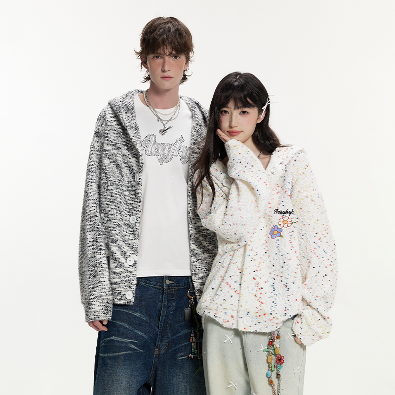YKYB黄子韬 卫衣开衫设计感彩色斑点连帽宽松甜美男女同款外套秋