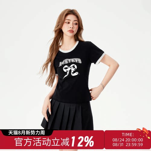 【YKYB黄子韬官方店】短袖T恤修身蝴蝶结百搭甜美短款上衣女夏季