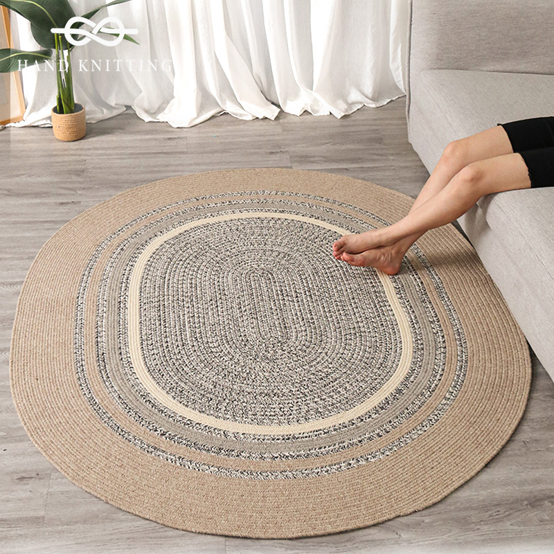 手工羊毛地毯客厅茶几毯椭圆地垫