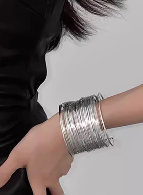 欧美多层铁线开口手镯女小众