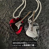 嘻哈摇滚吉他拨片项链配饰男女小众设计高级感个性 百搭锁骨链男款