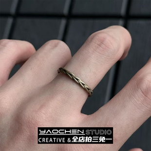 Vintage古着 麦穗戒指男女款小众设计轻奢高级感简约指环配饰品