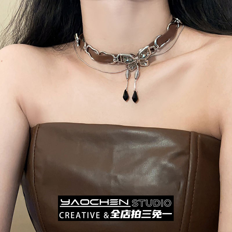 美拉德蝴蝶choker项圈皮革项链女