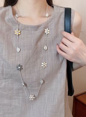韩系简约撞色金银花朵项链女长款