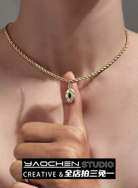 金色恶魔之眼吊坠美式项链男款