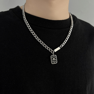 好运铭牌钛钢项链男女ins冷淡风轻奢小众毛衣链个性嘻哈卫衣配饰