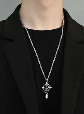 复古灵蛇鸢福十字架吊坠项链男士