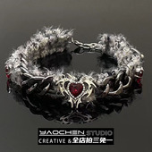 毛绒绒爱心几何刀锋粗链条缠绕项链女朋克y2k亚文化辣妹锁骨链女