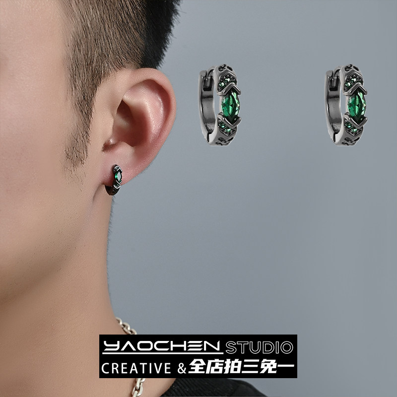 原创设计黑色荷鲁斯之眼耳环男士