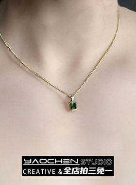 祖母绿色锁骨链精致项链男女